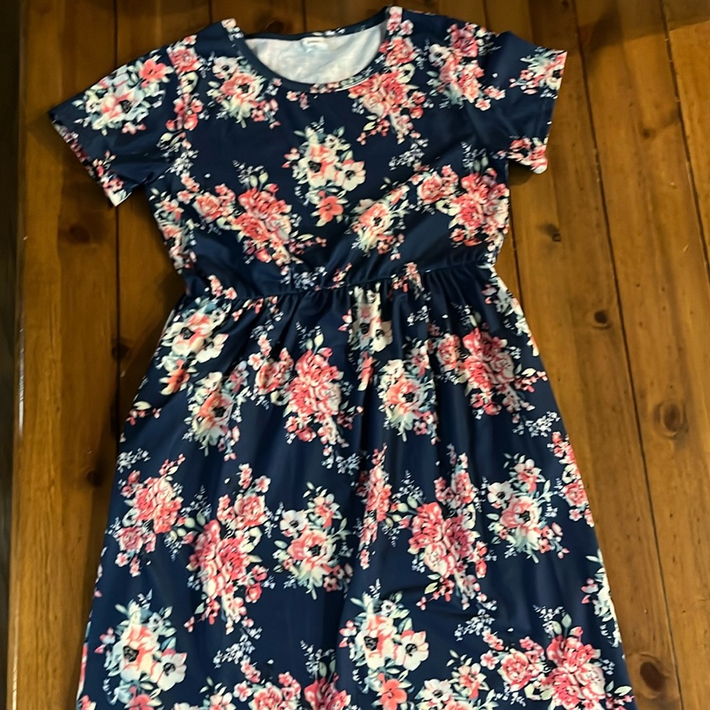 Blue dress with pink flowers